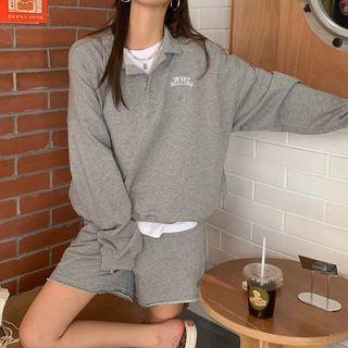 Polo-neck Lettering Sweatshirt / Shorts