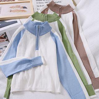 Two-tone Half-zip Knit Top