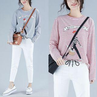 Long-sleeve Striped Print T-shirt