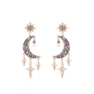Swarovski Elements Crystal Moon & Star Dangle Earring 1 Pair - Blue - One Size