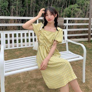 Square Collar Plaid Dress