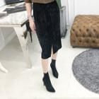 Smocked Velvet H-line Midi Skirt