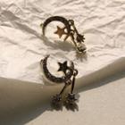 Rhinestone Moon & Star Fringed Earring 1 Pair - Silver Earring - One Size