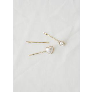 Faux-pearl Hair Pin Set Of 3 Ivory - One Size