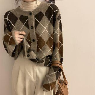 Round Neck Argyle Cardigan