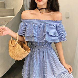 Off-shoulder Striped A-line Dress Stripes - One Size