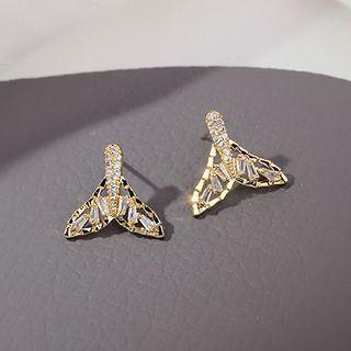 Rhinestone Alloy Mermaid Tail Earring A158 - 06 - White & Gold - One Size