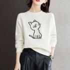 Long-sleeve Cartoon Cat Print Sweatshirt