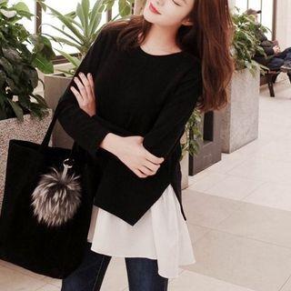 Mock Two-piece Inset Long-sleeved Plain Panel Slim Long Sweatshirt