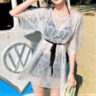 Set: Bikini Top + Shorts + 3/4-sleeve Cover-up