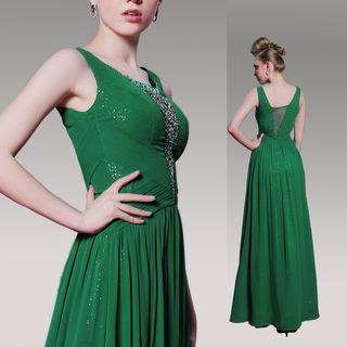 Embellished Sequined Panel Sleeveless Evening Gown