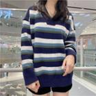V-neck Long Sleeve Striped Sweater