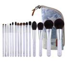 Brushie - Set Of 15: Makeup Brush With Bag Set Of 15 - White & Blue - One Size