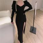 Plain Slit Midi Bodycon Dress