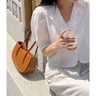 Frill-neck Puff-shoulder Blouse
