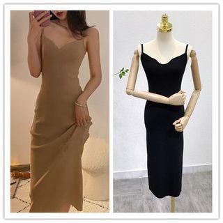 Spaghetti Strap Wavy Collar Ice Silk Cocktail Dress