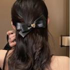 Faux Leather Bow Hair Clip Black - One Size