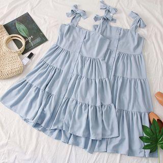 Ribbon-strap Sleeveless Dress / Mini Dress