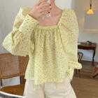 Square-neck Floral Blouse Yellow - One Size