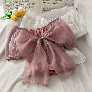 Patchwork Ribbon-accent Crop Top