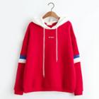 Letter Embroidered Color Block Hoodie