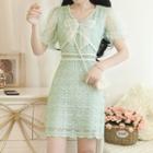 Lace Bow-front Short-sleeve Mini Sheath Dress