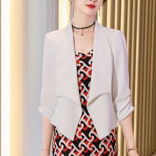 Elbow-sleeve Blazer / Patterned Midi A-line Dress / Set