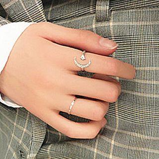 Rhinestone Moon & Star Open Ring Jz021 - Moon - Gold - One Size