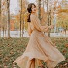 Set: Long-sleeve Lace Top + Midi A-line Lace Skirt
