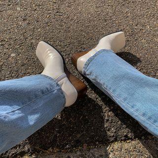 Square-toe Wooden-heel Wedge Booties