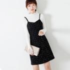 Long-sleeve Knit Top / Tweed A-line Pinafore Dress / Set