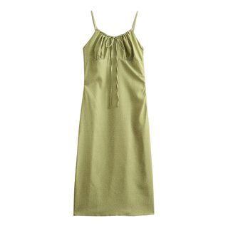 Spaghetti-strap Dotted Sundress Green - One Size