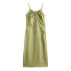 Spaghetti-strap Dotted Sundress Green - One Size