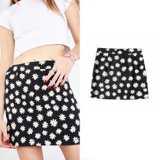 High-waist Daisy Print A-line Skirt