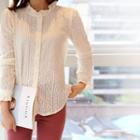 Frill-neck Sheer Lace Blouse