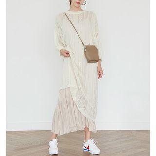 Perforated Long-sleeve Knit Dress