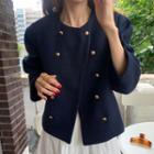 Puff-sleeve Double Breasted Coat Navy Blue - One Size