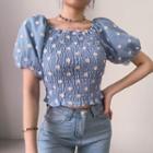 Off-shoulder Floral Embroidered Blouse Blue - One Size