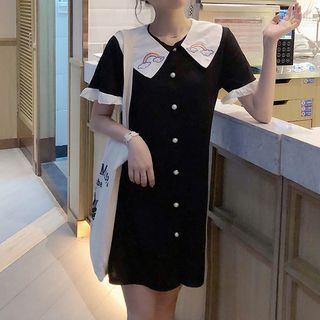 Two Tone Collar Dress Black - One Size
