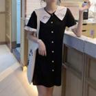 Two Tone Collar Dress Black - One Size