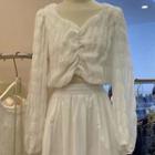 Long-sleeve V-neck Asymmetric Ruched T-shirt