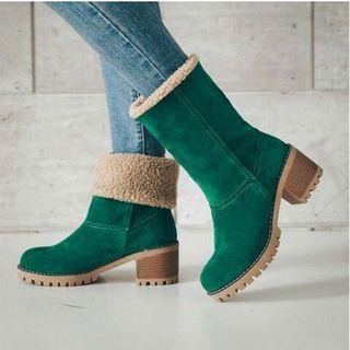 Platform Block Heel Short Snow Boots