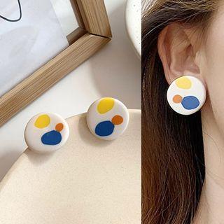 Printed Disc Earring 1 Pair - Color Block Circle Earring - One Size
