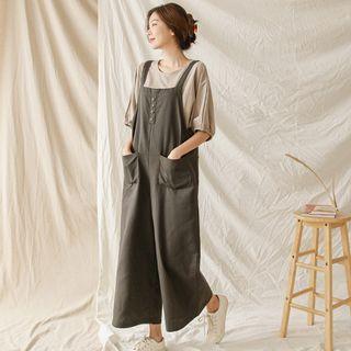 Button-trim Patch-pocket Wide-leg Jumpsuit