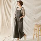 Button-trim Patch-pocket Wide-leg Jumpsuit