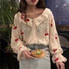 Bell-sleeve Cherry Embroidered Blouse As Shown In Figure - One Size