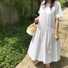 Shirred-waist Long Linen Dress