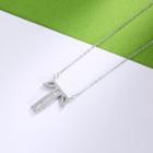 925 Sterling Silver Fashion Personality English Alphabet T Cubic Zircon Necklace Silver - One Size