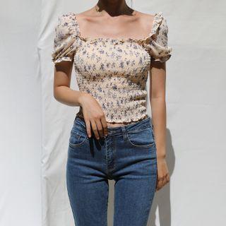 Ruffle Trim Floral Crop Top