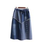 Patchwork A-line Midi Denim Skirt